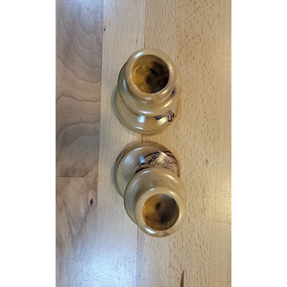 Vintage Twisted Turned wooden candlestick holders Pair carved spiral twist 7.5”